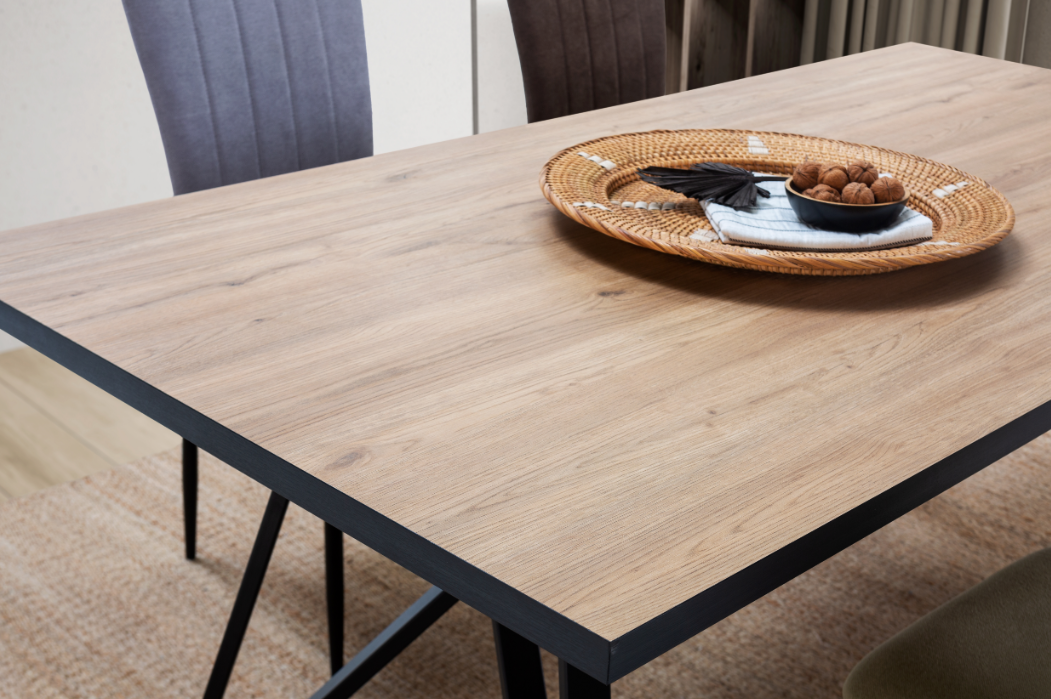 Mesa de comedor Myla natural acero negro 180x90 cm