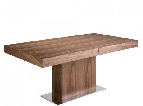 Mesa comedor rectangular extensible de madera de nogal y base acero inoxidable cromado 180/240x75cm