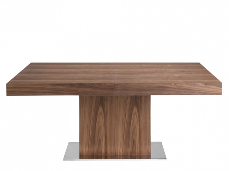 Mesa comedor rectangular extensible de madera de nogal y base acero inoxidable cromado 180/240x75cm