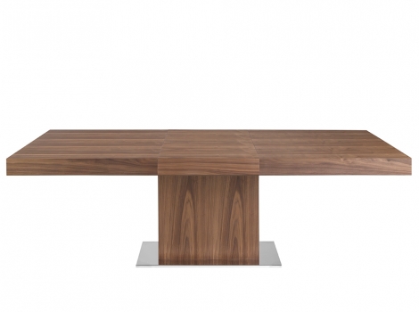 Mesa comedor rectangular extensible de madera de nogal y base acero inoxidable cromado 180/240x75cm