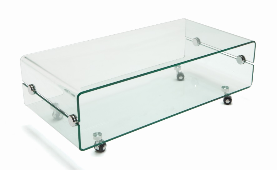 Mesa de centro de cristal con ruedas 100x50