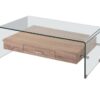 Mesa de centro cristal transparente cajon roble 110x55