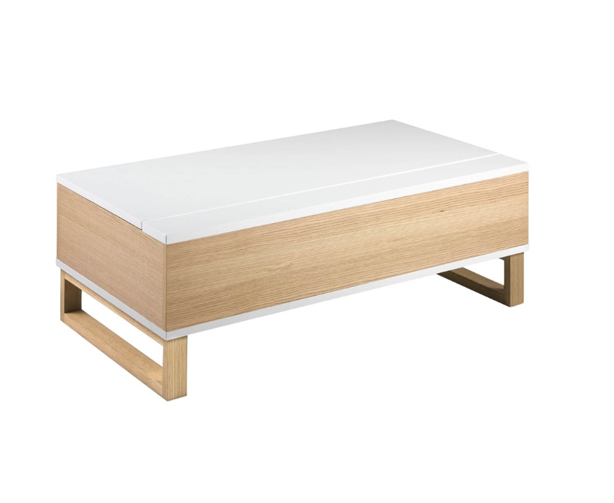 Mesa de centro elevable blanco brillo roble 110x60