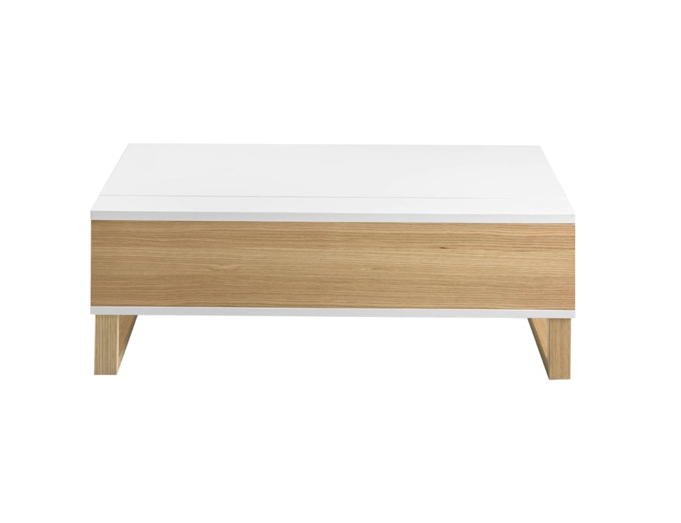 Mesa de centro elevable blanco brillo roble 110x60