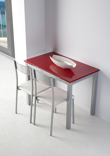 Mesa de cocina extensible Porto  cristal rojo