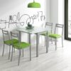 Conjunto de cocina mesa extensible cristal blanco Olivia con cuatro sillas