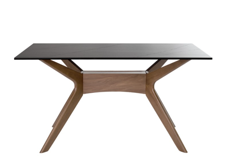 Mesa Adeline porcelánico negro patas de madera en nogal 140x90cm