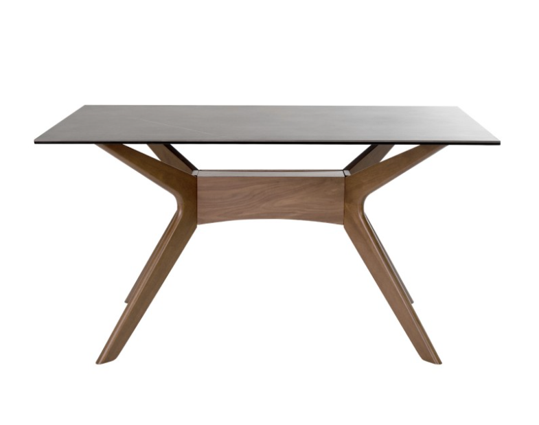 Mesa Eloise porcelánico gris patas de madera en nogal 160x90cm