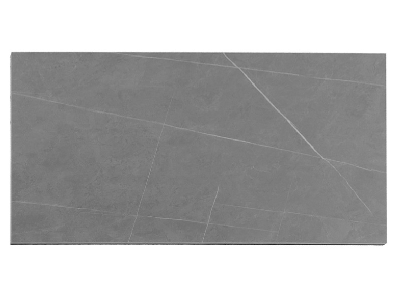 Mesa Adeline porcelánico gris patas de madera en nogal 140x90cm