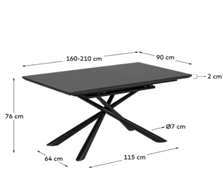 Mesa extensible Barret cristal templado 160-210x90cm