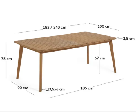 Mesa extensible Malaga madera maciza eucalipto 183/240x100 cm