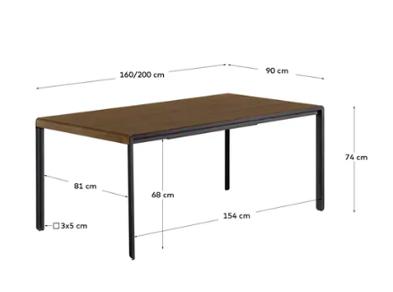 Mesa extensible Aaron de nogal 160-200x90cm