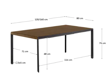 Mesa extensible Aaron de nogal 120-160x80cm