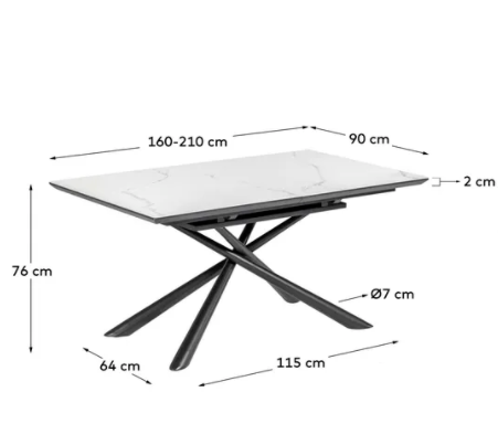 Mesa extensible Barret porcelánico blanco 160-210x90cm