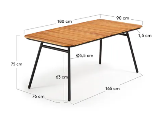 Mesa Sharlott madera maciza de acacia  180x90 cm