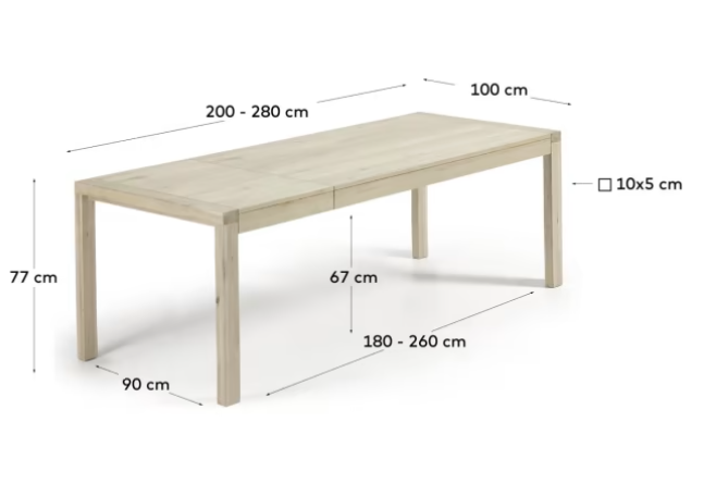 Mesa extensible Luca chapa de roble acabado blanqueado 200(280)x100cm