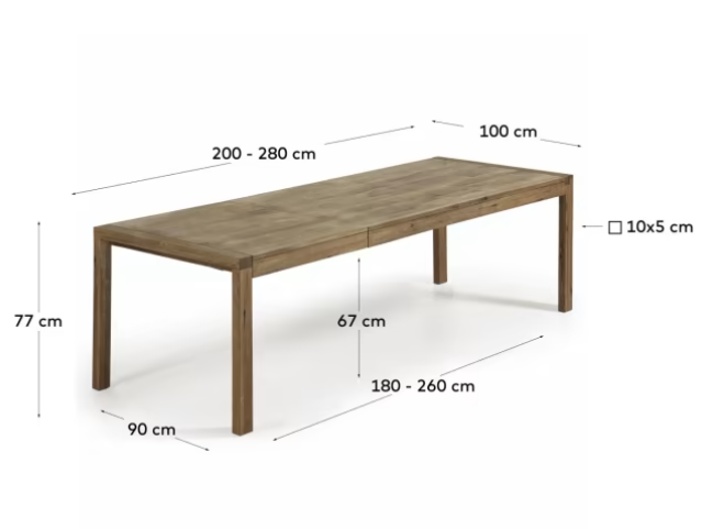 Mesa extensible Luca chapa de roble acabado envejecido 200(280)x100cm