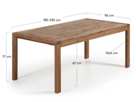 Mesa extensible Luca chapa de roble acabado envejecido 180(230)x90cm