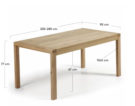 Mesa extensible Luca chapa de roble natural 180(230)x90cm