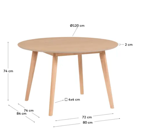 Mesa redonda Olivia madera maciza chapa de fresno 120cm