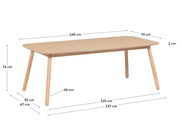 Mesa Olivia madera maciza chapa de fresno 140x70 cm