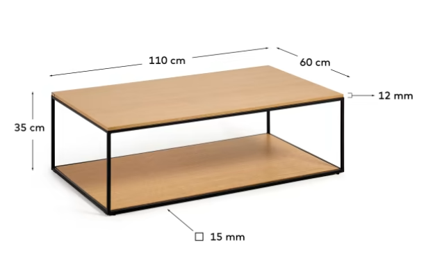 Mesa de centro Nofre chapa de roble y metal negro 110x60cm