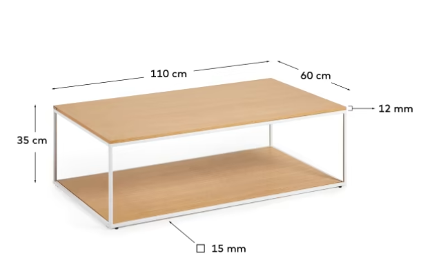 Mesa de centro Nofre chapa de roble y metal blanco 110x60cm