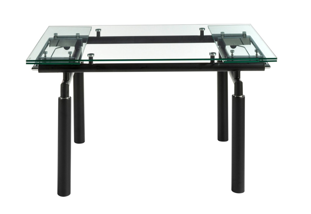 Mesa Helios extensible cristal acero negro 140-200 x 90