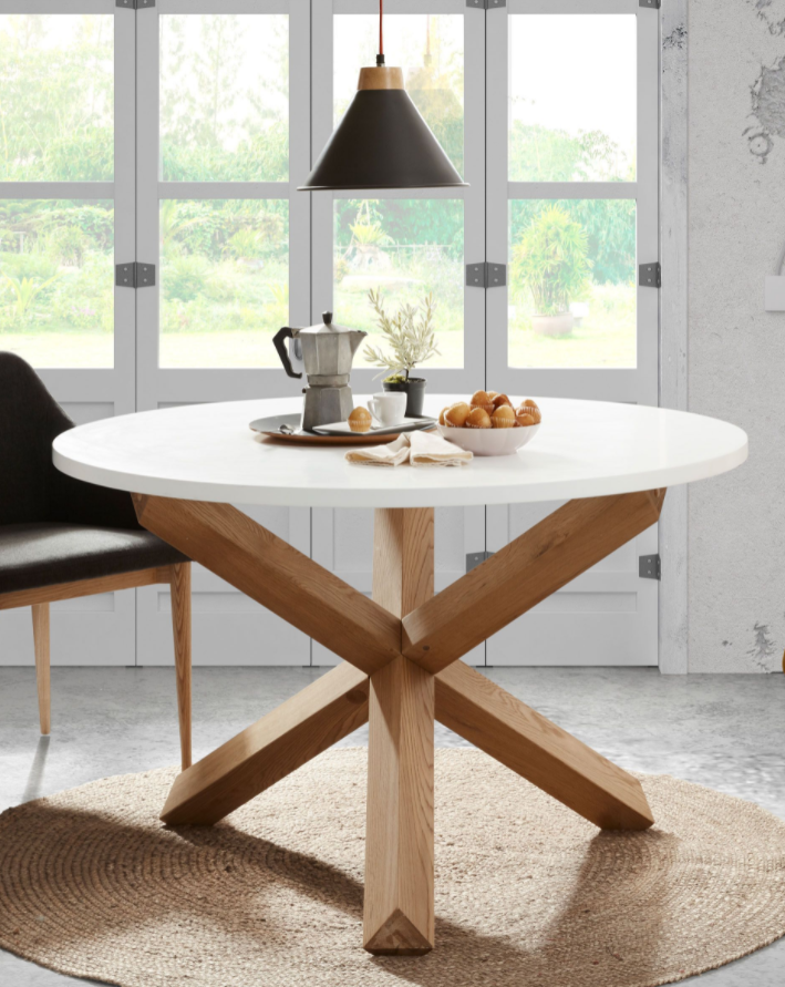 Mesa nordica redonda roble natural blanco mate 135cm