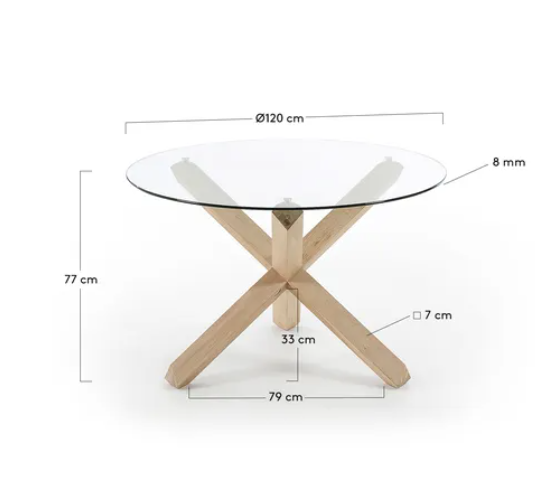 Mesa nórdica redonda cristal y madera maciza roble 120 cm