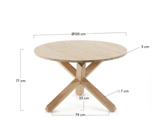 Mesa nordica redonda madera maciza de roble 120cm