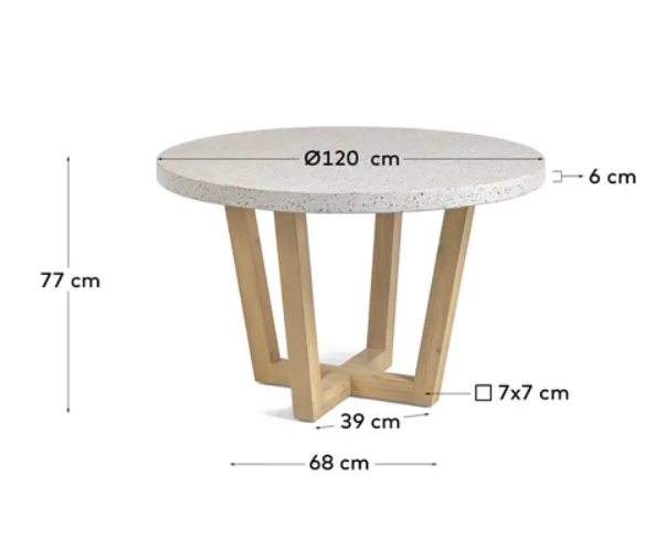 Mesa redonda Alfama terrazo blanco y madera maciza de acacia 120cm