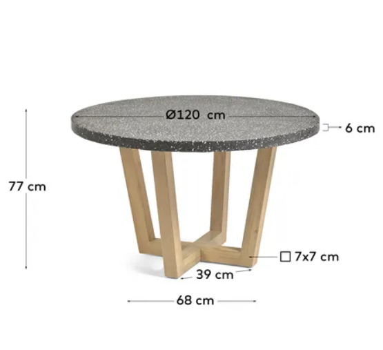 Mesa redonda Alfama terrazo negro y madera maciza de acacia 120cm