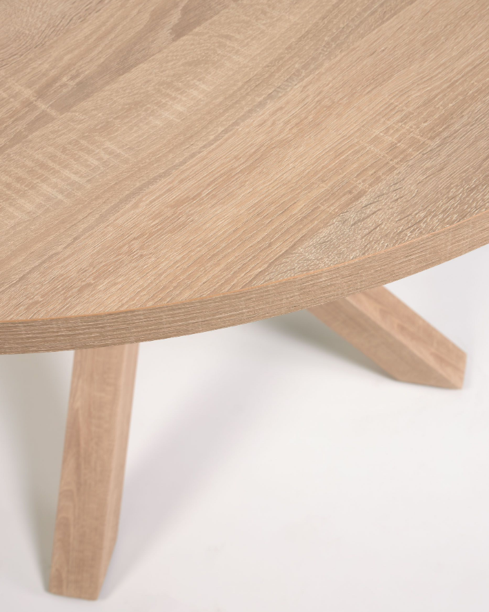 Mesa redonda acabado natural patas de acero efecto madera 120cm