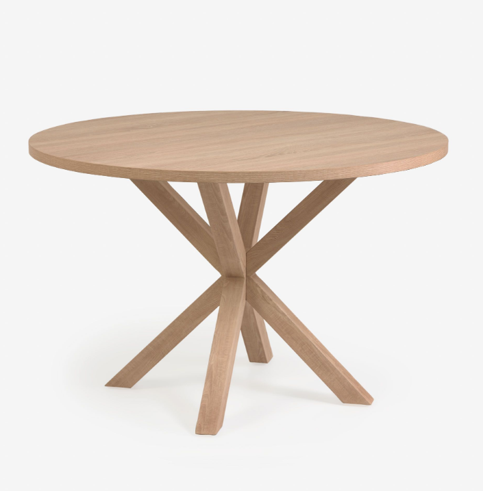 Mesa redonda acabado natural patas de acero efecto madera 120cm