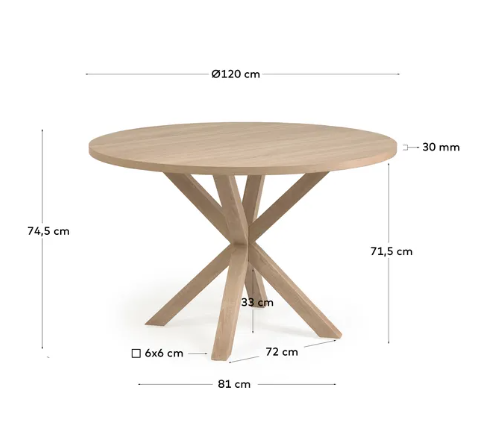 Mesa redonda acabado natural patas de acero efecto madera 120cm