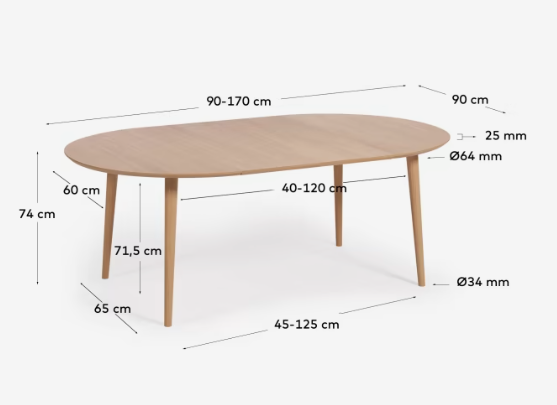 Mesa nordica redonda extensible roble natural 90-170x90 cm