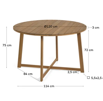 Mesa redonda Habana madera maciza acacia 120 cm