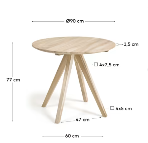 Mesa redonda Mareti madera maciza teca 90cm