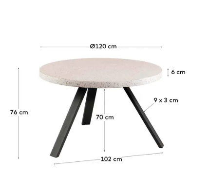 Mesa Madison de terrazo blanco y acero 120 cm