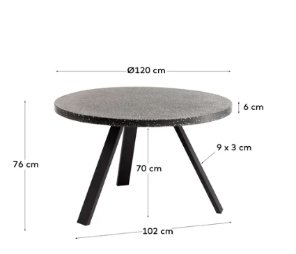 Mesa Madison de terrazo negro y acero 120 cm