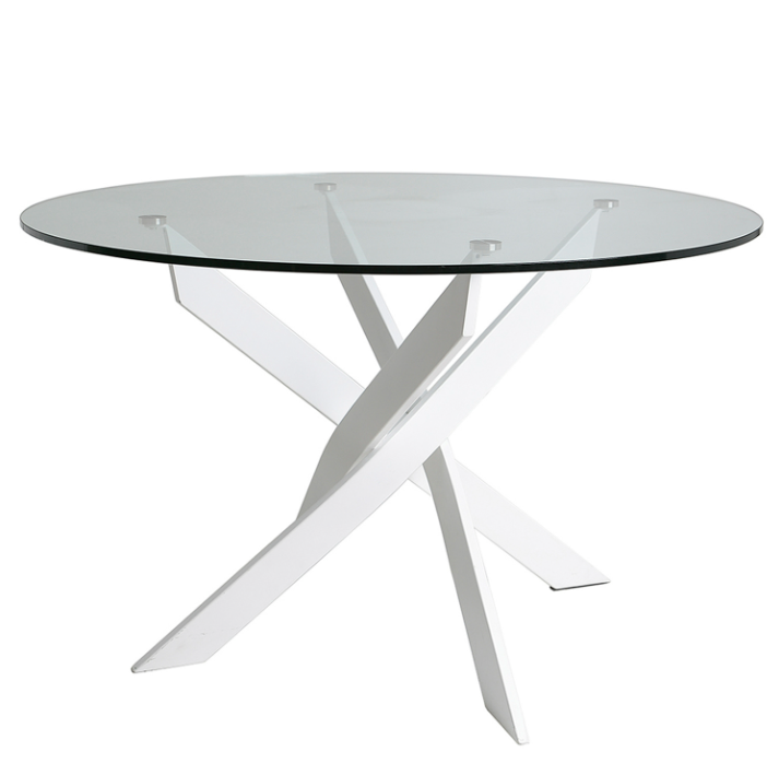 Mesa de comedor redonda cristal acero blanco Ruth 120 cm