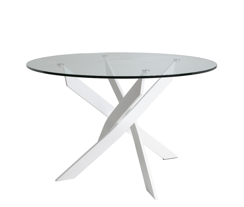 Mesa de comedor redonda cristal acero blanco Ruth 120 cm