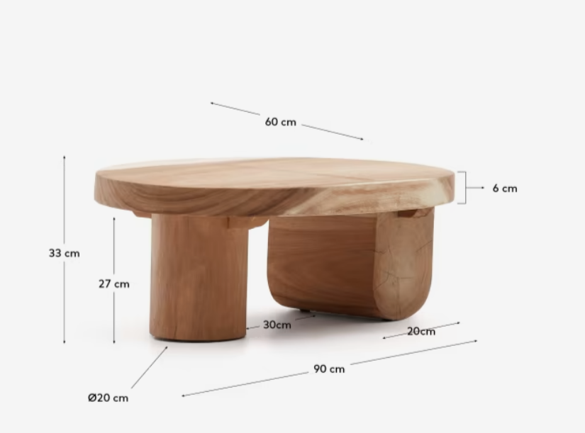 Mesa de centro madera de mungur 90x60cm