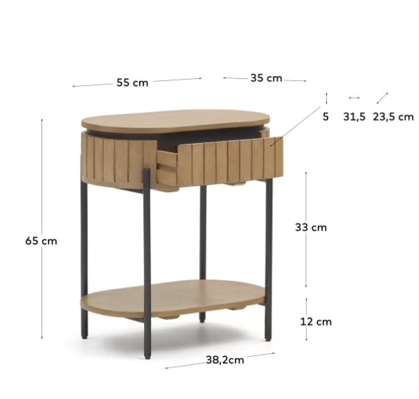 Mesita de noche con cajon London madera maciza de mango 55x65cm