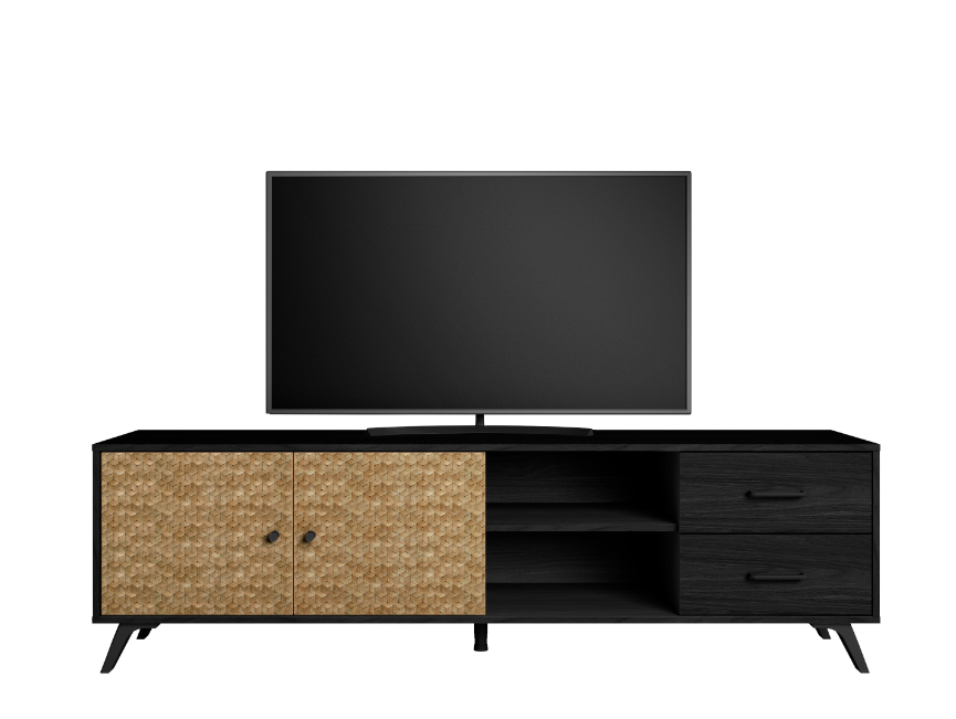 Mueble TV Hanoi bocamina negro y serigrafia 180x40cm