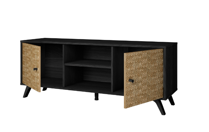 Mueble TV Hanoi bocamina negro y serigrafia 136x40cm