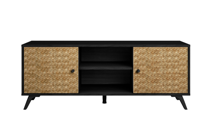 Mueble TV Hanoi bocamina negro y serigrafia 136x40cm