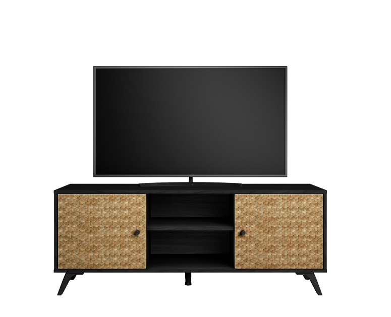 Mueble TV Hanoi bocamina negro y serigrafia 136x40cm