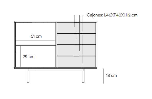 Aparador sierra 1 puerta 4 cajones gris claro roble 108 cm